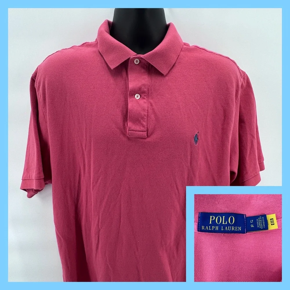 Ralph Lauren‎ Polo Shirt Mens Large LT Pink Short Sleeve Classic Fit Logo